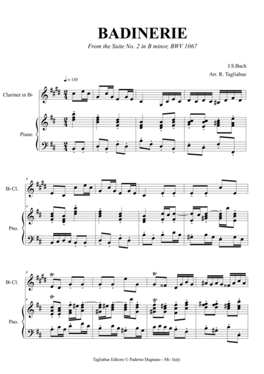 BADINERIE - from Suite No. 2, BWV 1067- Arr. for Clarinet in Bb and Piano (or any instrument in Bb) image number null