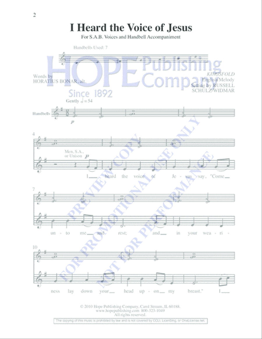 I Heard the Voice of Jesus 3-Part scores gallery preview page 2