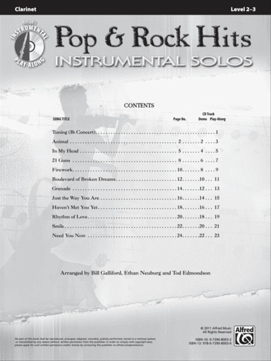 Pop & Rock Hits Instrumental Solos Clarinet Solo scores gallery preview page 2