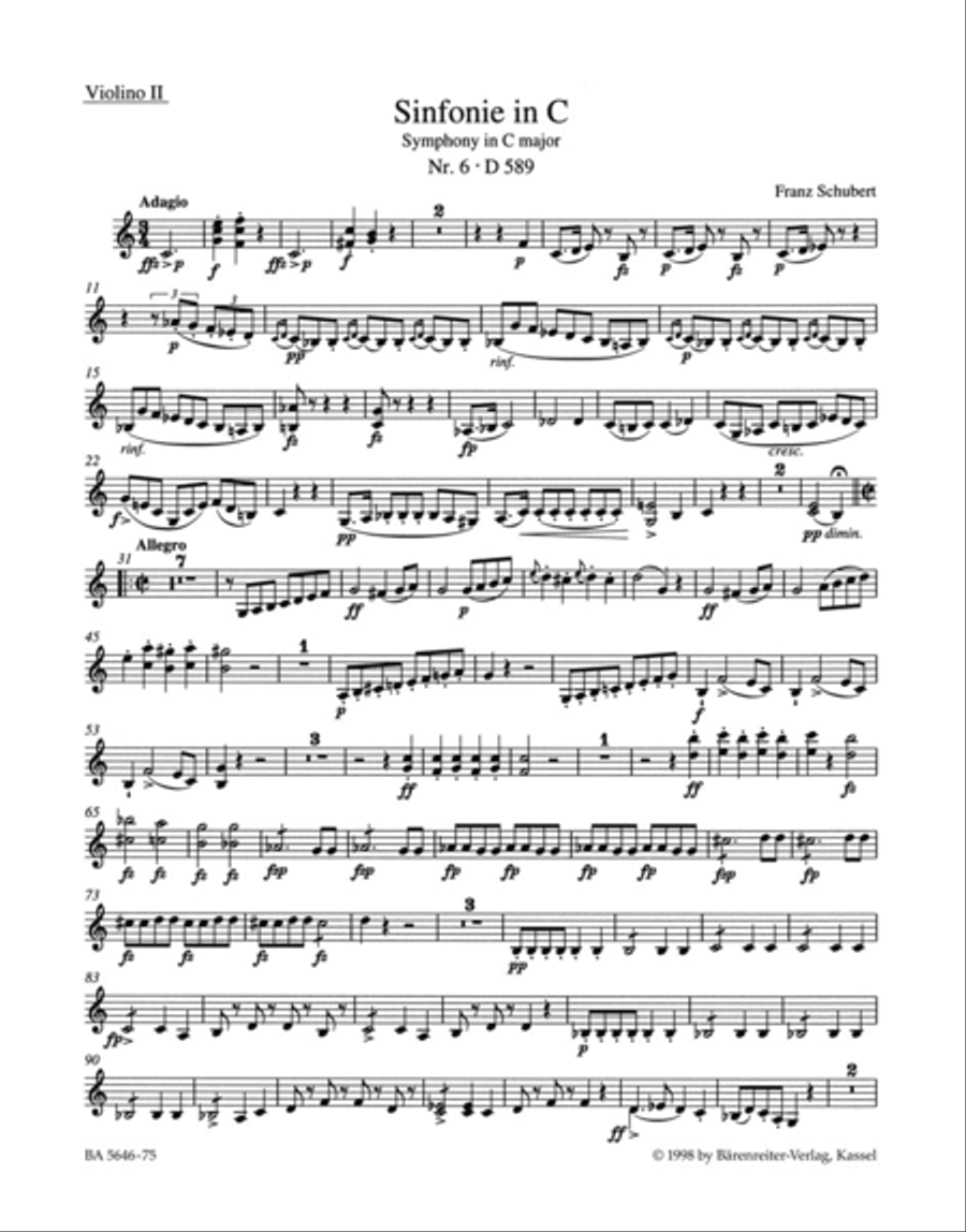 Symphony, No. 6 C major D 589 Violin scores gallery preview page 1