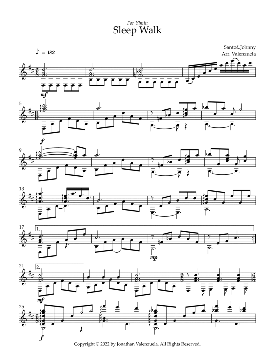 Sleep Walk (instrumental) Acoustic Guitar scores gallery preview page 1
