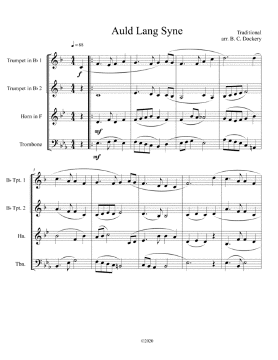 Auld Lang Syne for Brass Quartet Brass Quartet scores gallery preview page 1