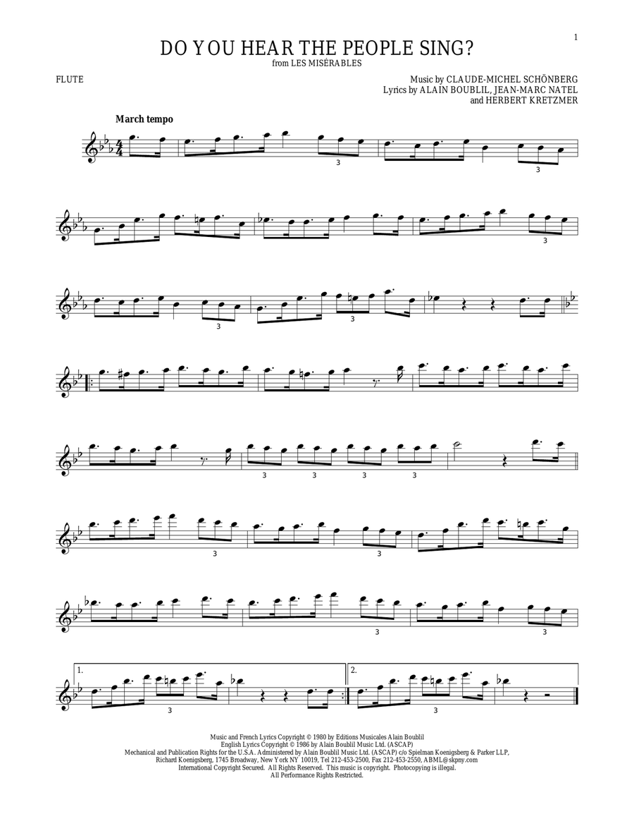 Do You Hear The People Sing? Flute Solo scores gallery preview page 1