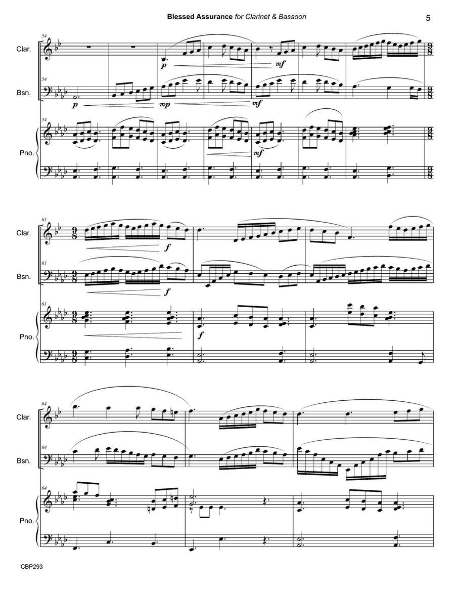 BLESSED ASSURANCE - CLARINET & BASSOON DUET with Piano accompaniment Woodwind Duet scores gallery preview page 5