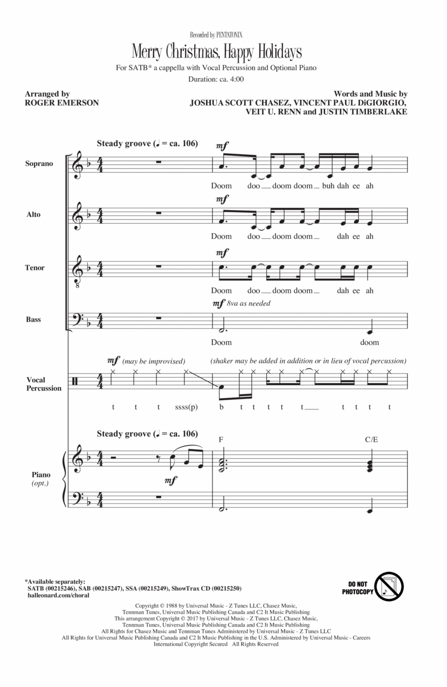 Merry Christmas, Happy Holidays (arr. Roger Emerson) 4-Part scores gallery preview page 1