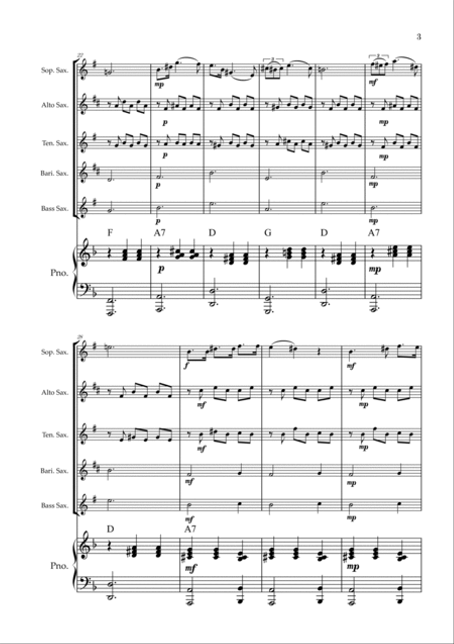 Serenade | Schubert | Saxophone Quintet | Piano | Chords Saxophone Quintet scores gallery preview page 3