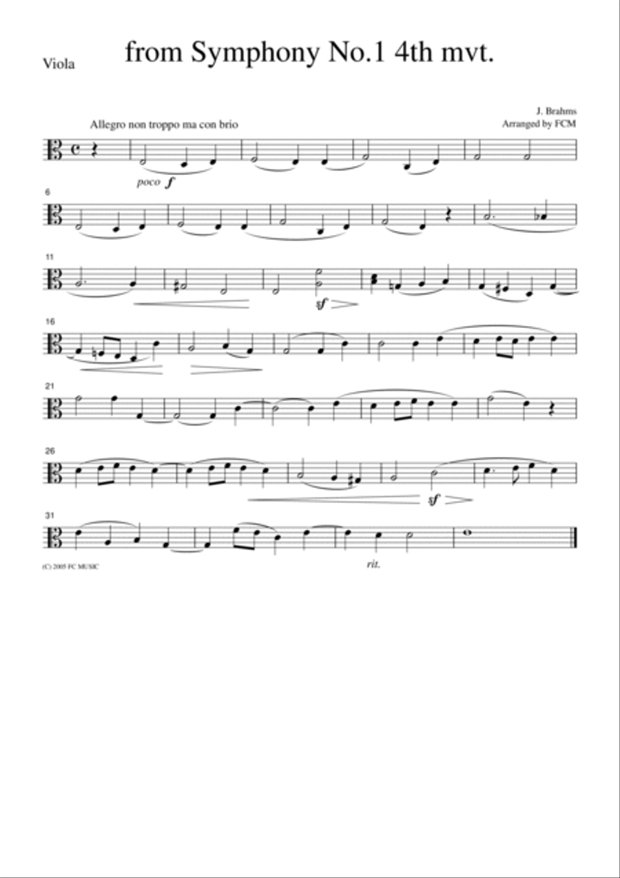 Brahms from Symphony No.1, 4th mvt., for string quartet, CB305 String Quartet scores gallery preview page 3