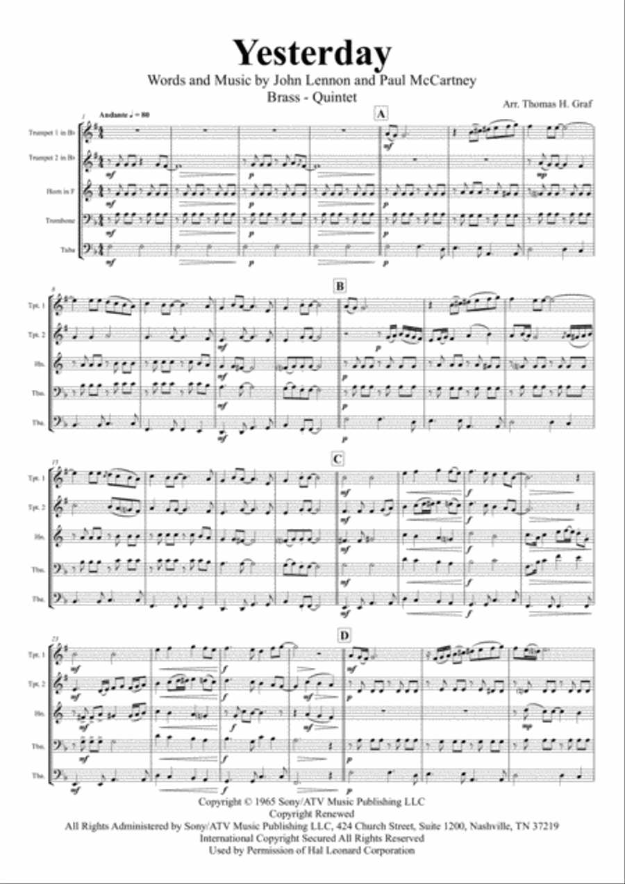 Yesterday Horn scores gallery preview page 2