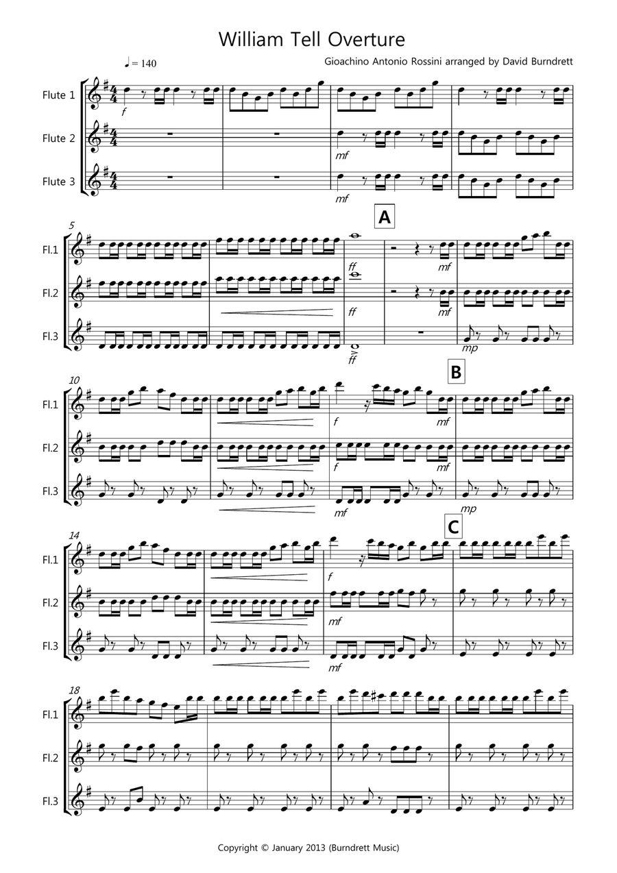William Tell Overture for Flute Trio Flute Solo scores gallery preview page 1