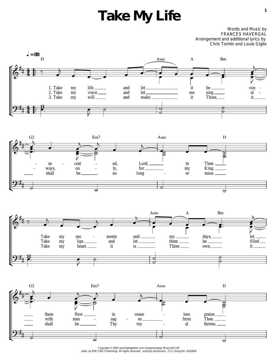 Take My Life Piano, Vocal, Guitar scores gallery preview page 1