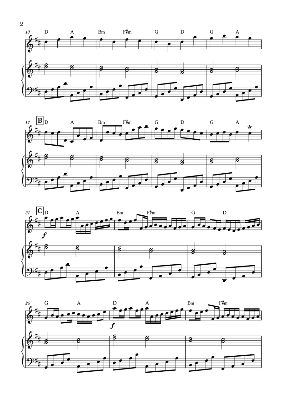 Canon in D for Violin and Piano (With Chords) Small Ensemble scores gallery preview page 2
