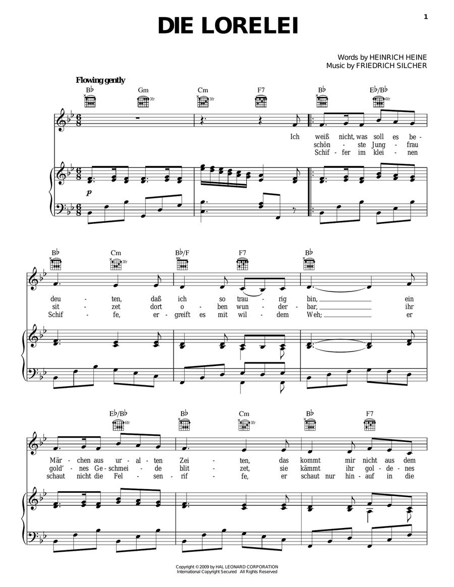 Die Lorelei Piano, Vocal, Guitar scores gallery preview page 1