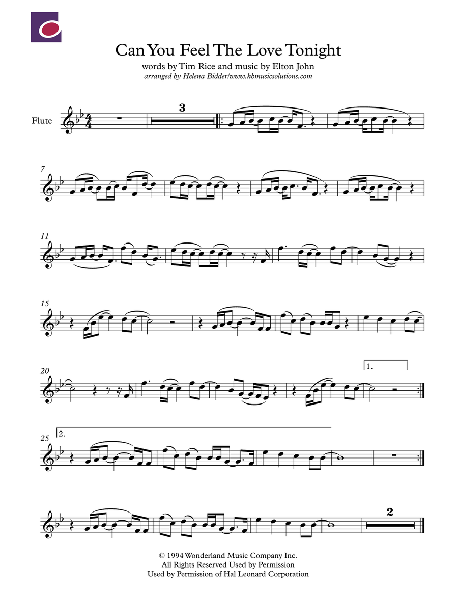 Can You Feel The Love Tonight Flute Solo scores gallery preview page 1