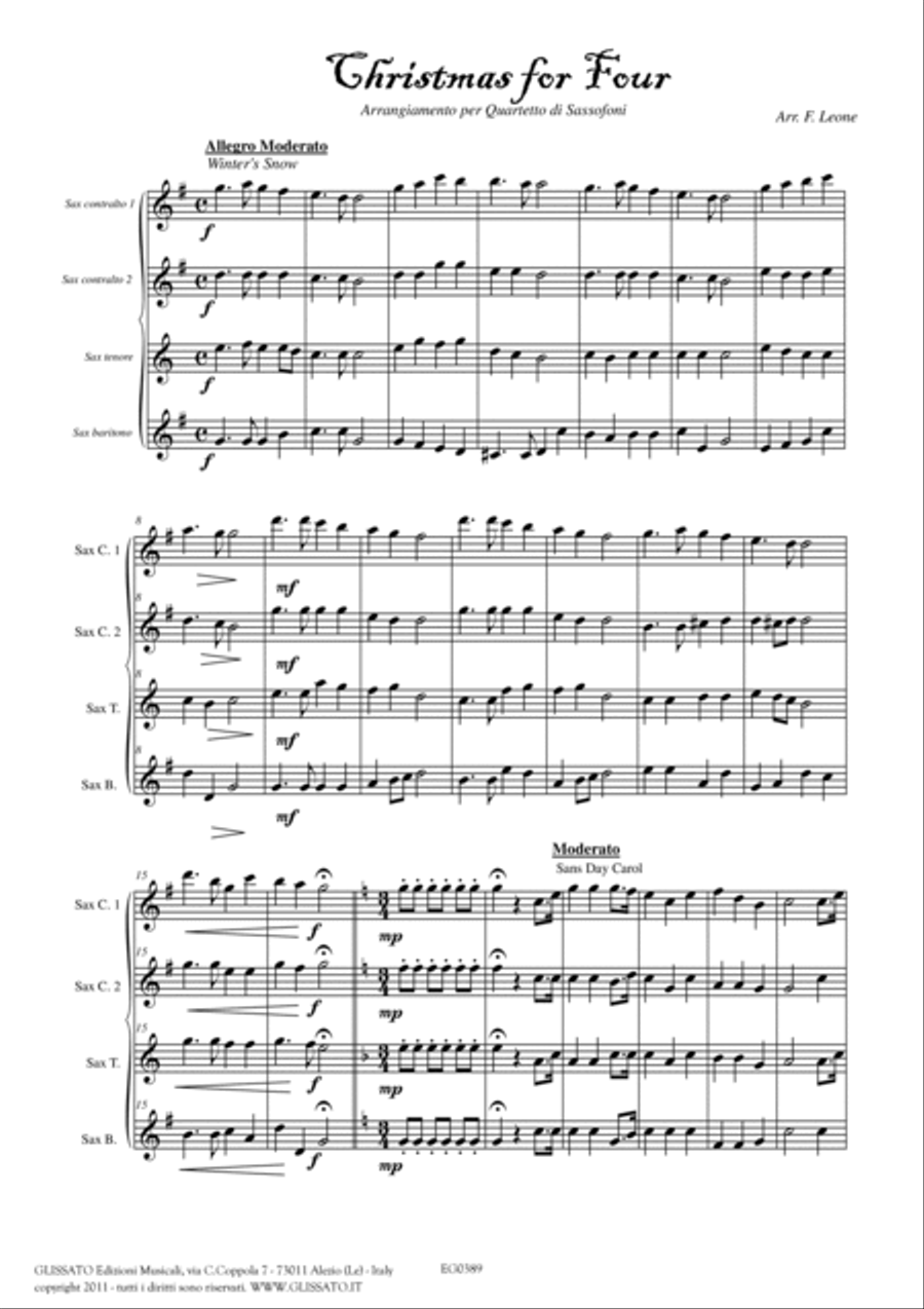 Christmas for four - Medley for Sax Quartet satb/aatb (score & parts) Saxophone Quartet scores gallery preview page 4