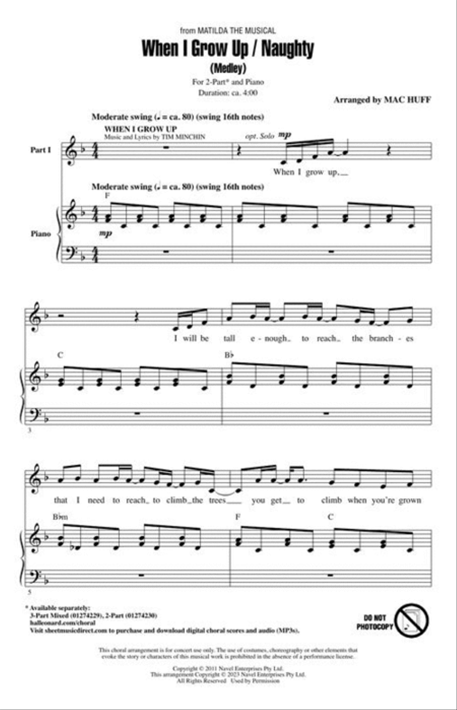 When I Grow Up / Naughty (from “Matilda The Musical”) 2-Part scores gallery preview page 3