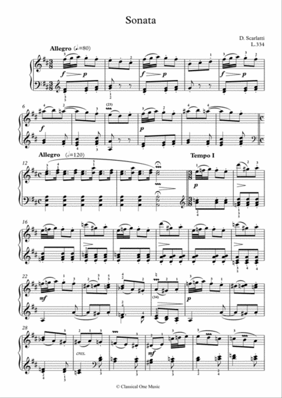 Scarlatti-Sonata in D-Major L.334 K.122(piano) Piano Solo scores gallery preview page 2