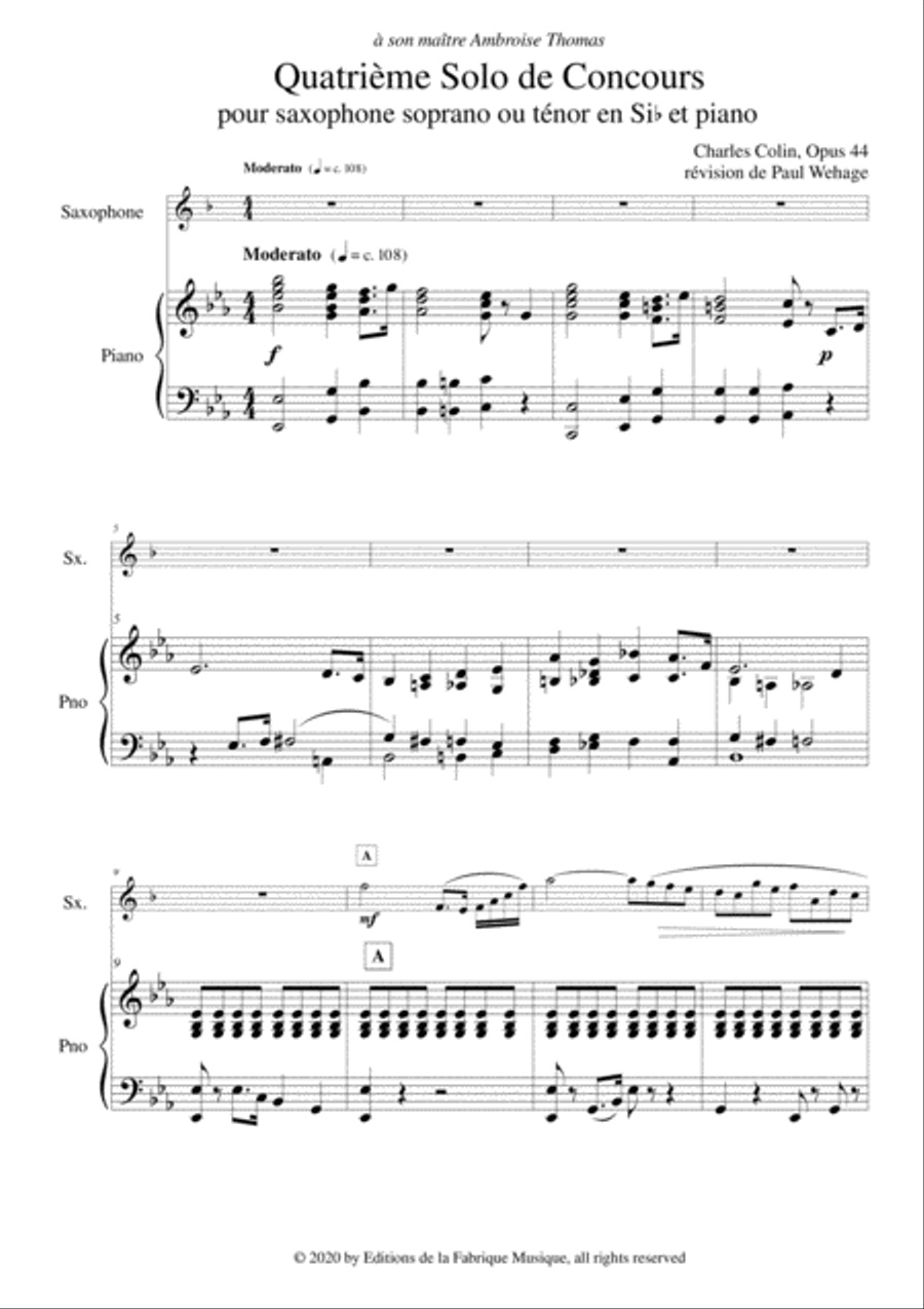 Charles Colin: Quatrième Solo de Concours, Opus 44 arranged for Bb soprano or tenor saxophone and pi Woodwind Duet scores gallery preview page 2