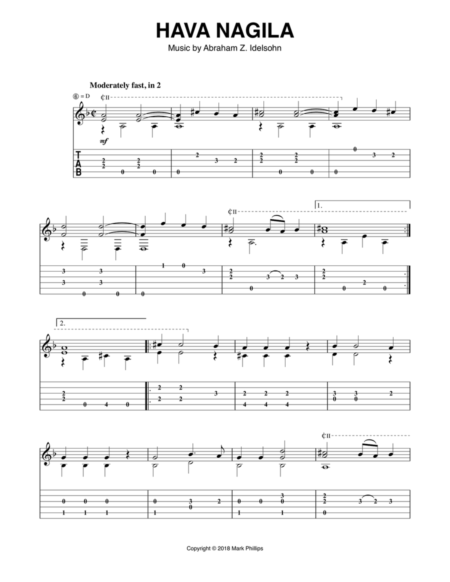 Hava Nagila Guitar Tablature scores gallery preview page 1