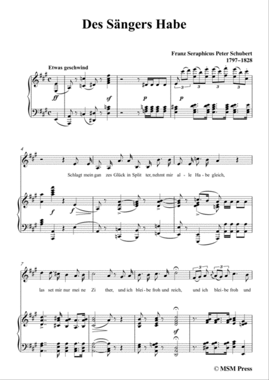 Schubert-Des Sängers Habe,in A Major,for Voice&Piano Voice scores gallery preview page 3