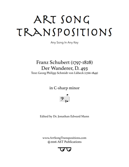 SCHUBERT: Der Wanderer, D. 493 (transposed to C-sharp minor, bass clef)
