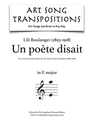 Book cover for BOULANGER: Un poète disait (transposed to E major)