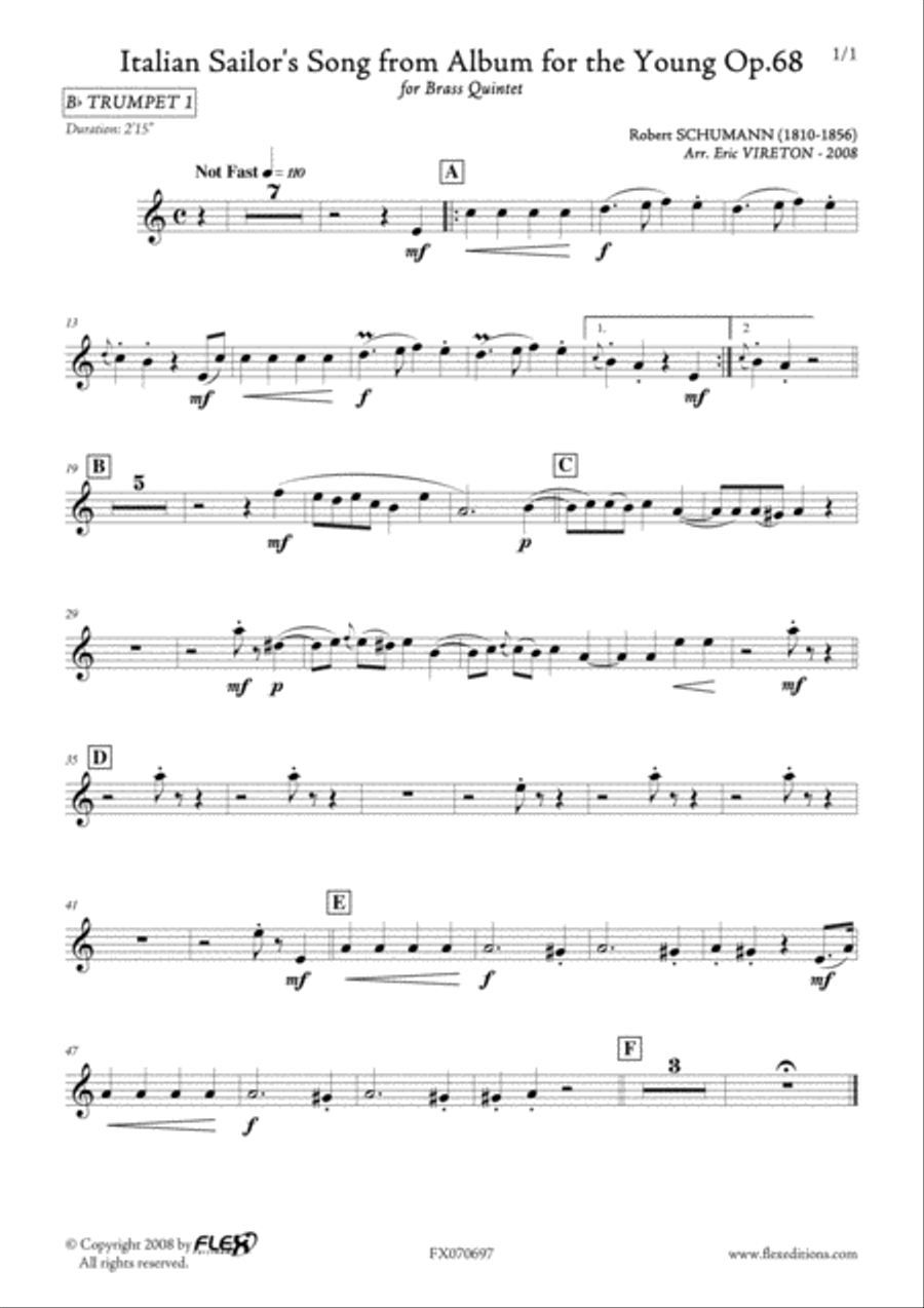 Sailor's Song - from Album for the Young Opus 68 No. 37 Brass Quintet scores gallery preview page 4