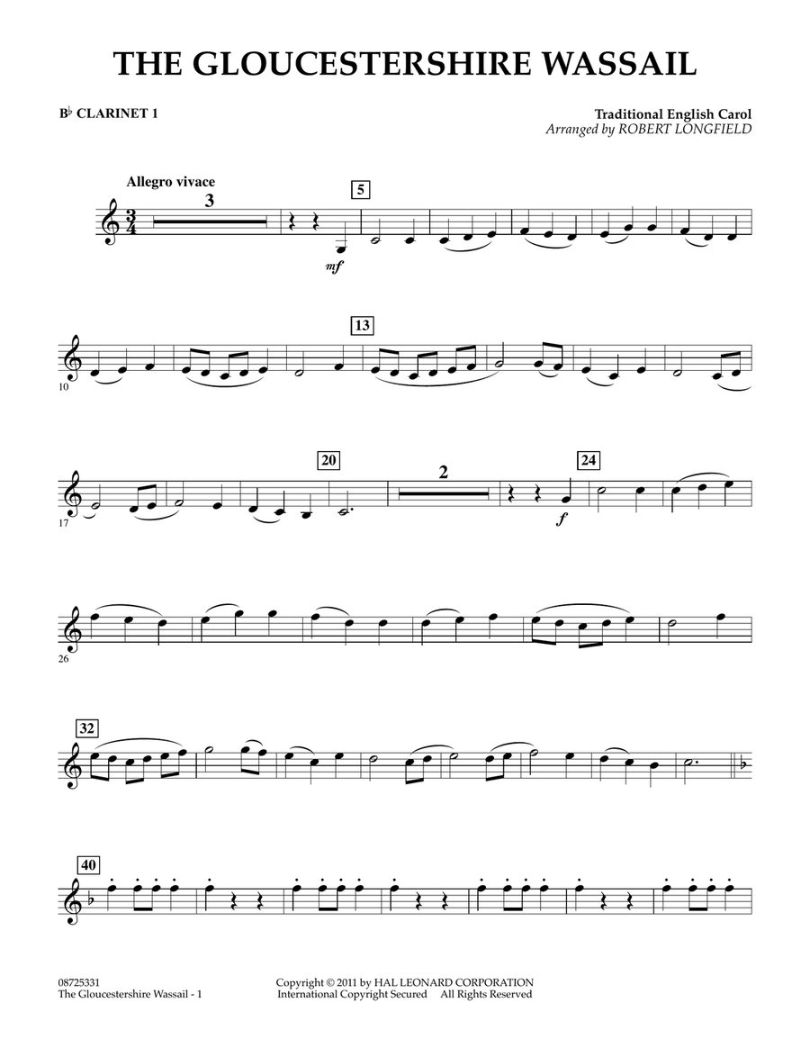 The Gloucestershire Wassail - Bb Clarinet 1 Concert Band scores gallery preview page 1