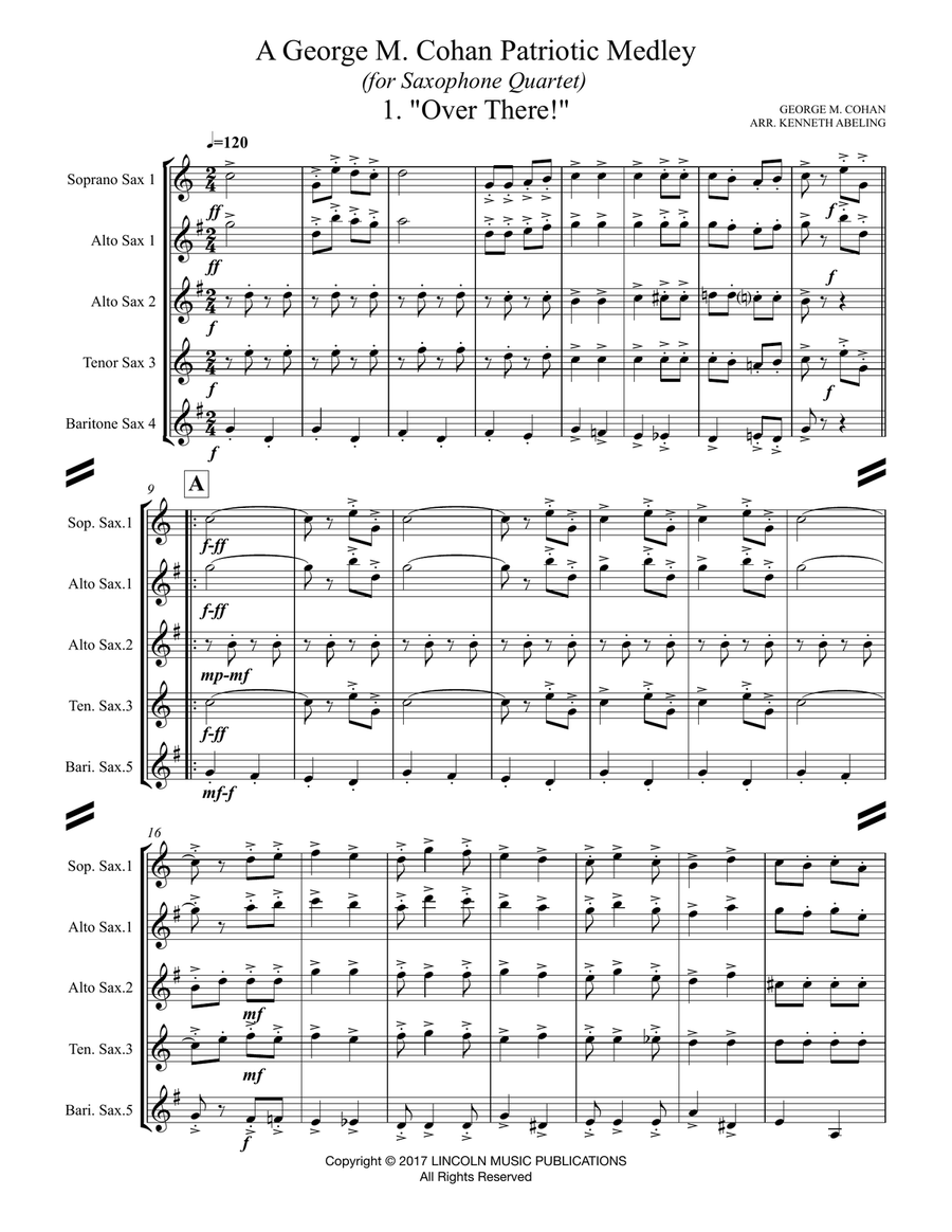 A Patriotic Medley by George M. Cohan (for Saxophone Quartet SATB or AATB) Saxophone Quartet scores gallery preview page 2