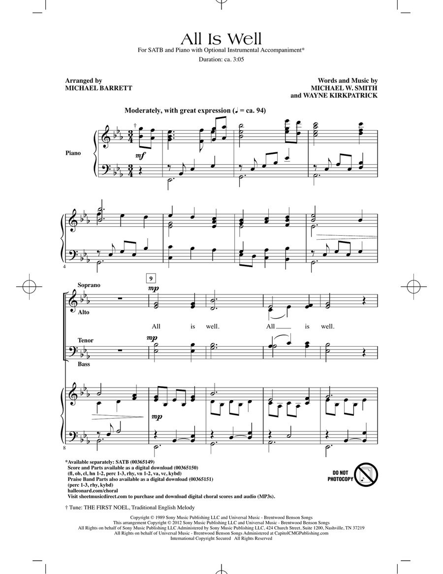 All Is Well (arr. Michael Barrett) 4-Part scores gallery preview page 1