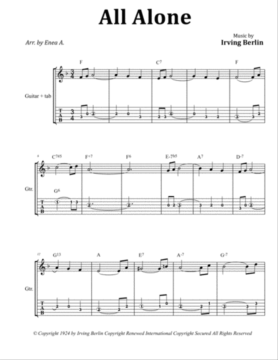 All Alone Guitar Tablature scores gallery preview page 1