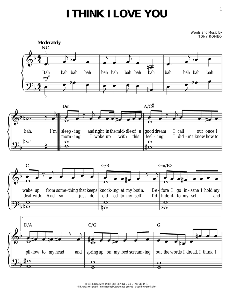I Think I Love You Easy Piano scores gallery preview page 1