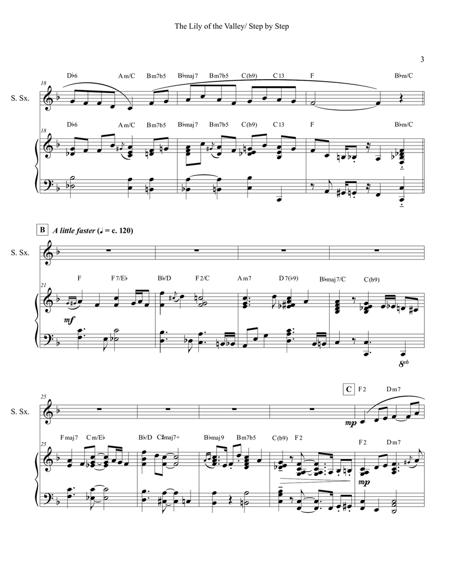 THE LILY OF THE VALLEY-STEP BY STEP (Hymn Arrangement for Piano and Sop. Saxophone) Woodwind Duet scores gallery preview page 3