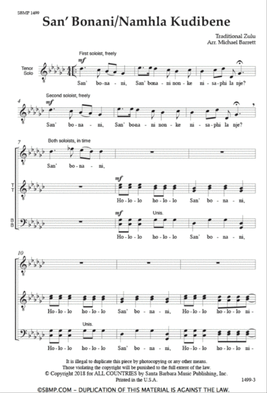 San'Bonani/Namhla Kudibene - TTBB a cappella Octavo TTBB scores gallery preview page 2