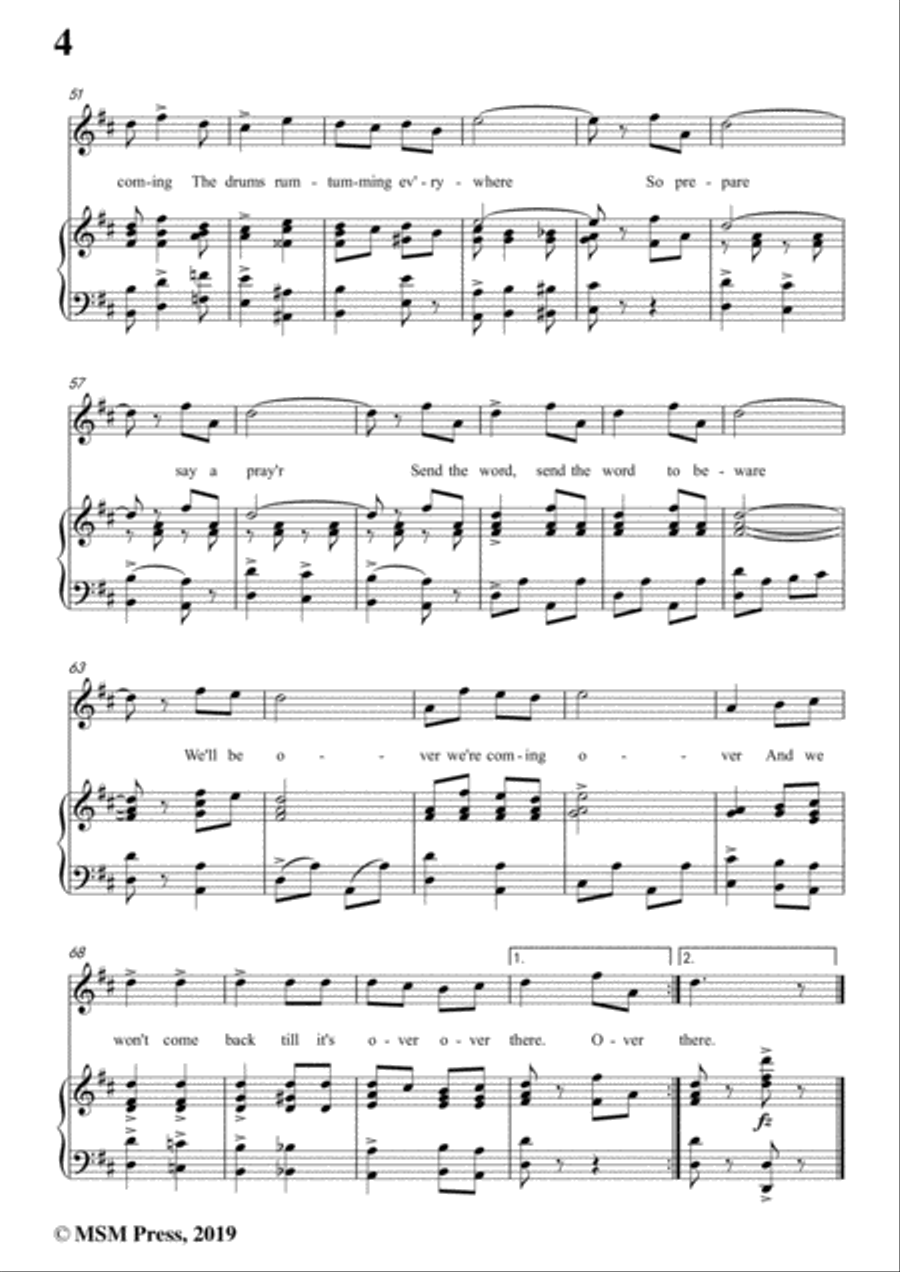 George M. Cohan-Over There,in D Major,for Voice&Piano Voice scores gallery preview page 6