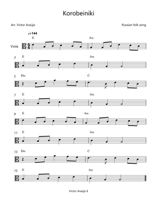 Korobeiniki (from Tetris) - Viola Lead Sheet - with chord symbols