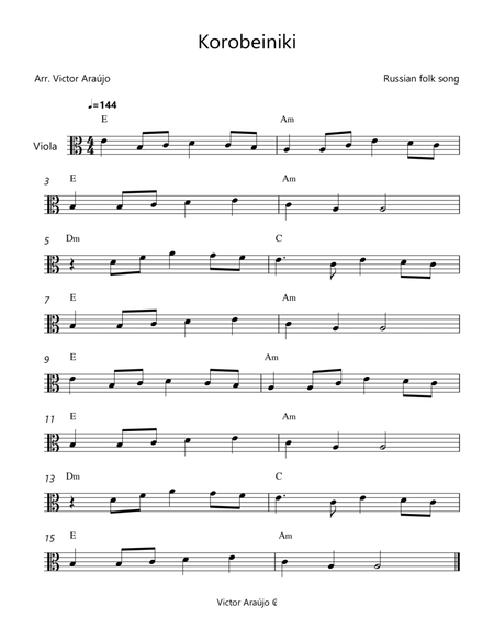 Korobeiniki (from Tetris) - Viola Lead Sheet - with chord symbols image number null
