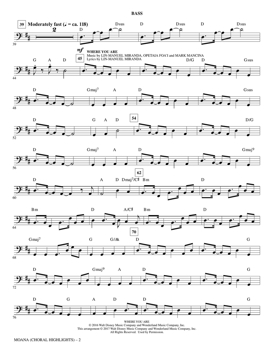 Moana - Bass Moana - Bass Choir scores gallery preview page 2