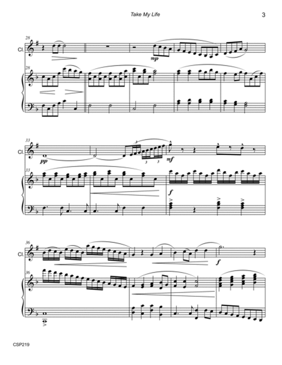 TAKE MY LIFE (and Let It Be Consecrated) - CLARINET SOLO with Piano Accompaniment image number null