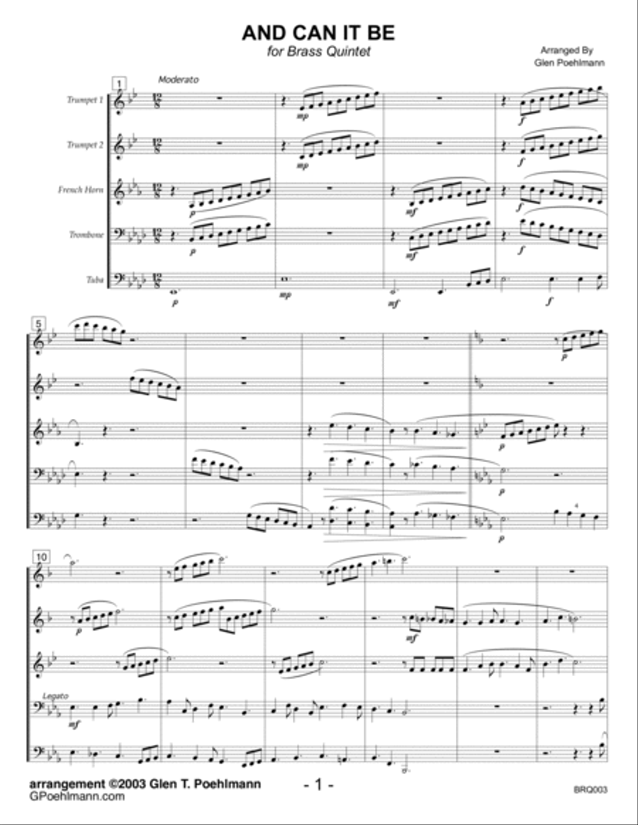 AND CAN IT BE - BRASS QUINTET (or Sextet) - unaccompanied Brass Quintet scores gallery preview page 1
