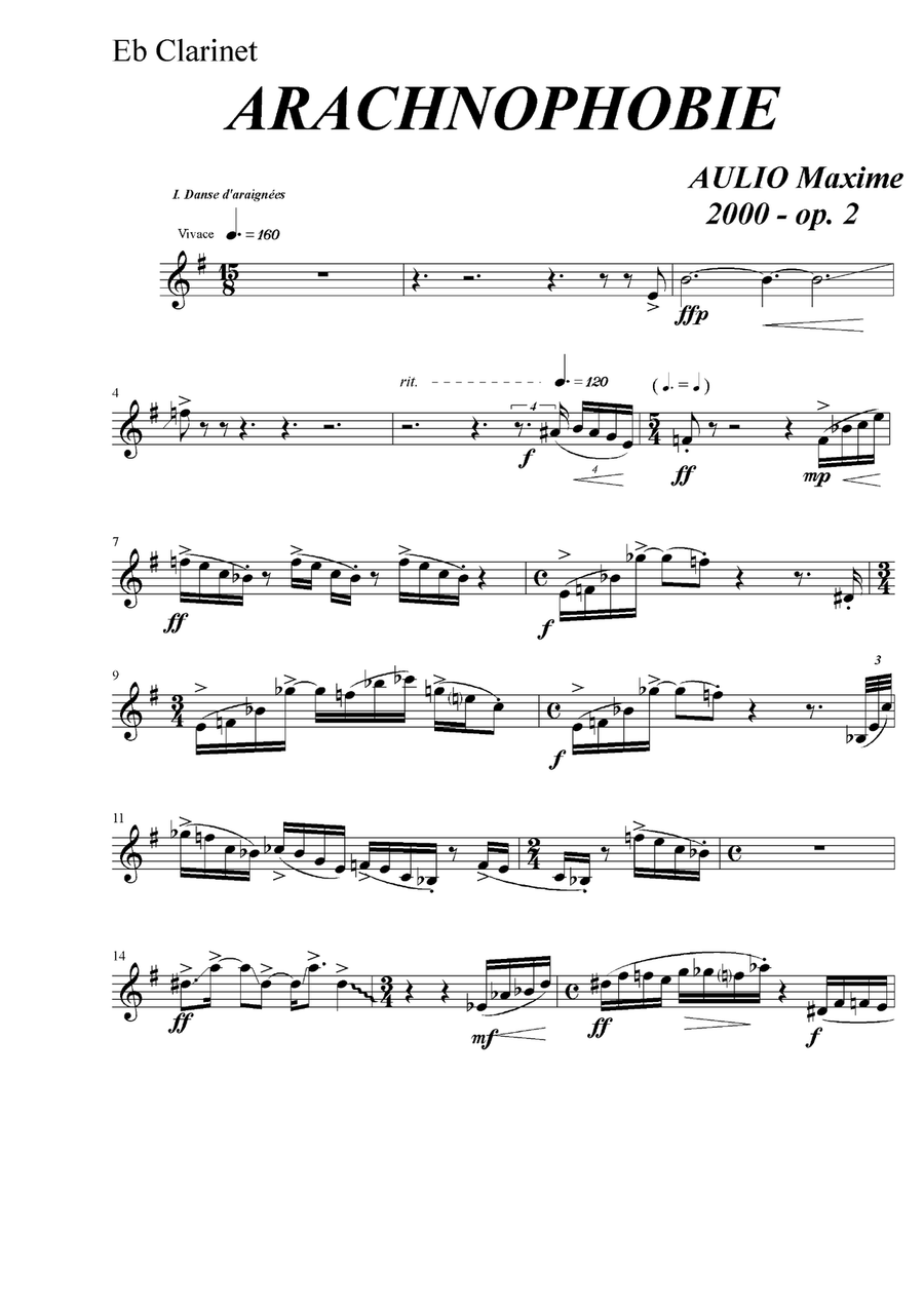 Arachnophobia, for clarinet quartet - set of parts Clarinet Quartet scores gallery preview page 1