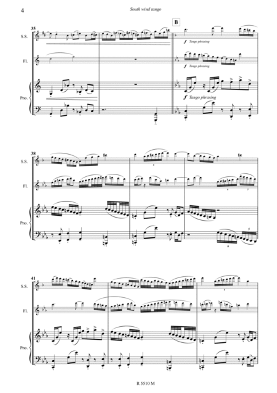 South wind tango pour soprano sax, flûte & piano Soprano Saxophone scores gallery preview page 5