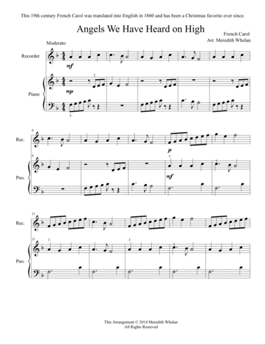 Christmas Duets for Recorder & Piano: Angels We Have Heard on High Woodwind Duet scores gallery preview page 2