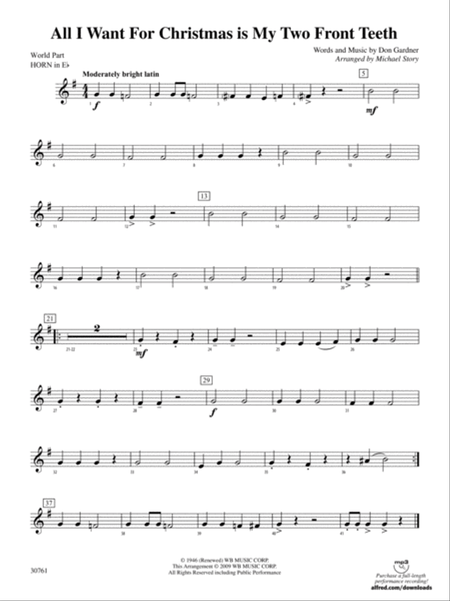 All I Want for Christmas Is My Two Front Teeth: (World Part) 1st Horn in E-flat Concert Band scores gallery preview page 1