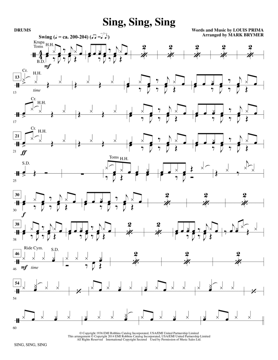 Sing, Sing, Sing - Drums Choir scores gallery preview page 1