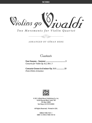 Violins Go Vivaldi: Two Movements for Violin Quartet: Score