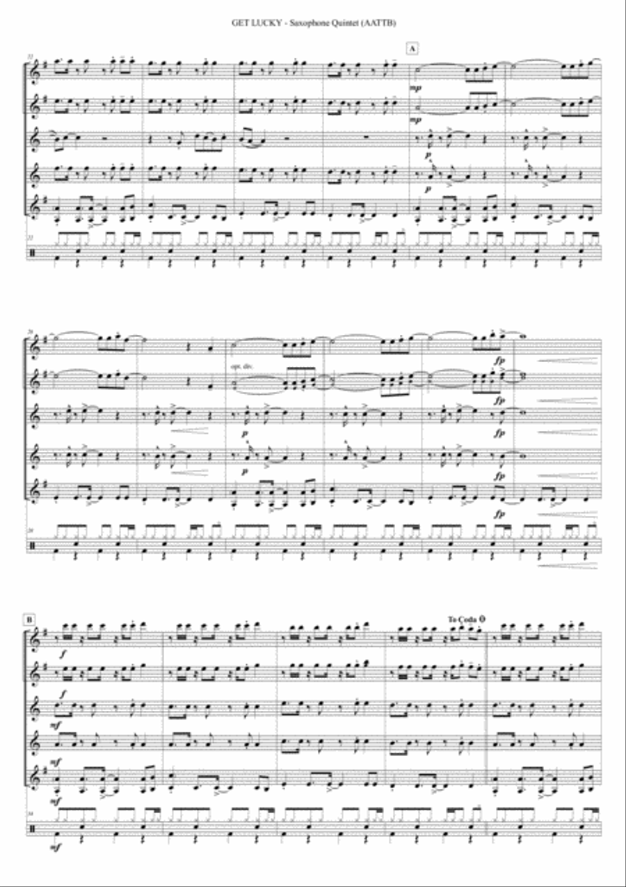 Get Lucky Saxophone Quintet scores gallery preview page 3