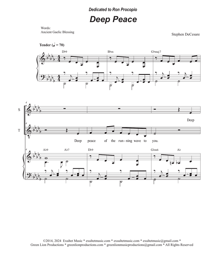 Deep Peace (Duet for Soprano and Tenor solo) Tenor Voice scores gallery preview page 1