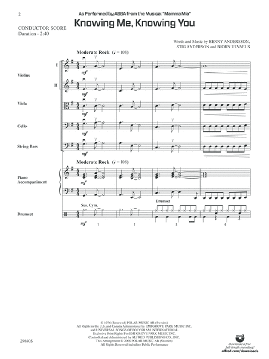 Knowing Me, Knowing You (As performed by ABBA from the musical Mamma Mia): Score String Orchestra scores gallery preview page 2