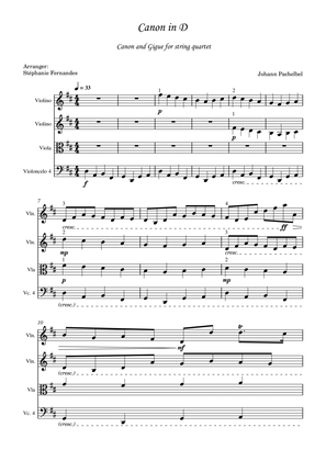 Canon in D for string quartet by Johann Pachelbel