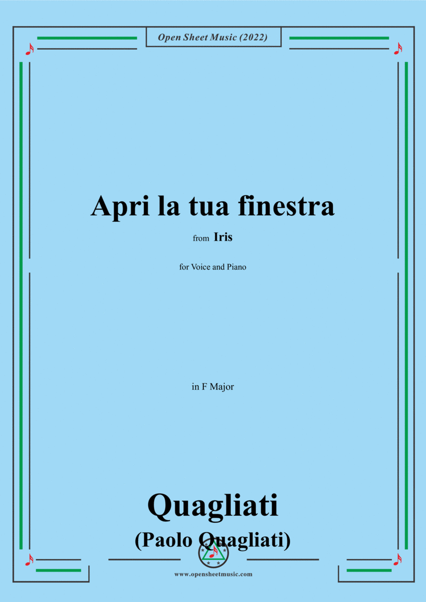 Quagliati-Apri la tua finestra,in F Major,from Iris,for Voice and Piano